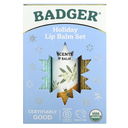Badger, Holiday Lip Balm Set, Blue Box, 3 Piece Set, 0.15 oz (4.2 g) Each