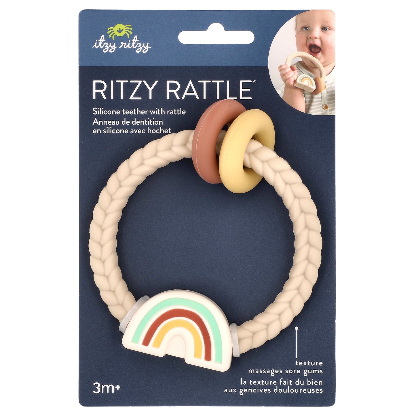 itzy ritzy, Ritzy Rattle®, Silicone Teether with Rattle, 3+ Months, Rainbow, 1 Teether