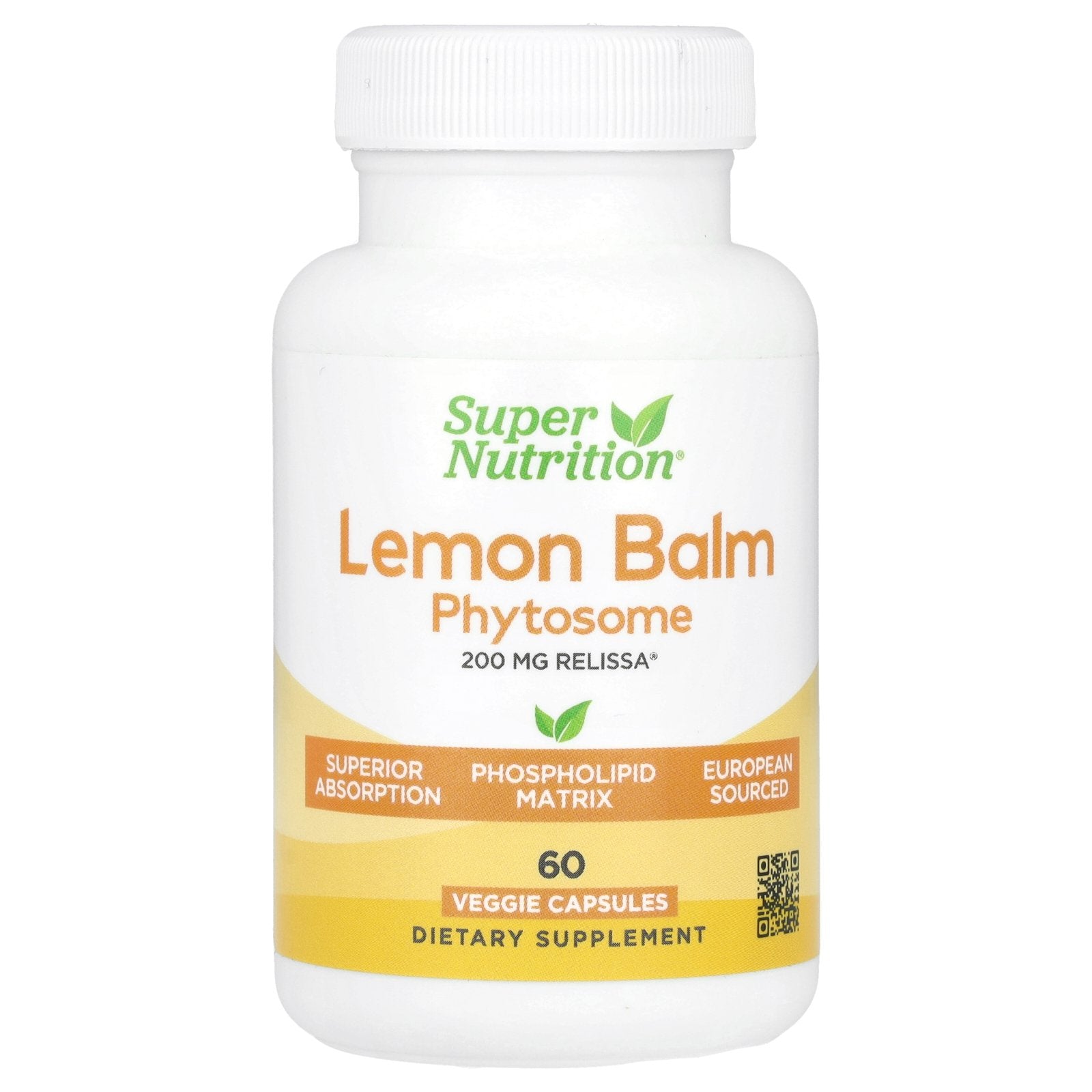 Super Nutrition, Lemon Balm Phytosome with Sunflower Lecithin, 200 mg, 60 Veggie Capsules