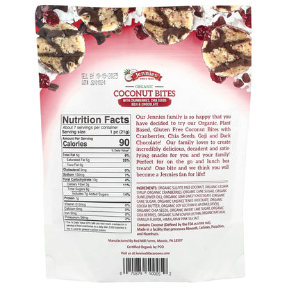 Jennies Macaroons, Organic Coconut Bites, with Cranberries, Chia Seeds, Goji & Chocolate, 5.25 oz (149 g)