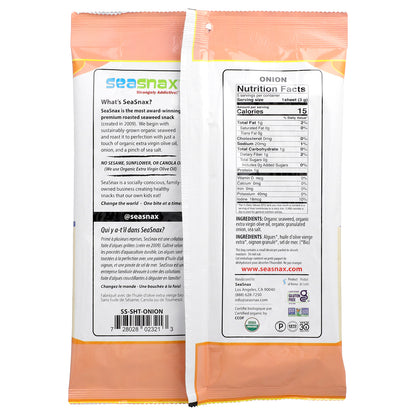 SeaSnax, Organic Roasted Seaweed Wrapz with Extra Virgin Olive Oil & Sea Salt, Toasty Onion, 5 Large Sheets, 0.54 oz (15 g)