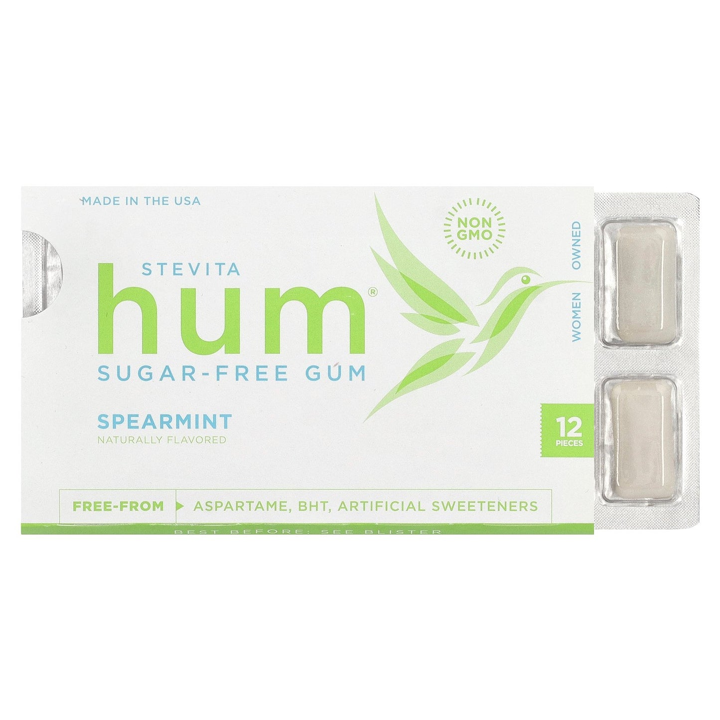 Stevita Naturals, Hum®, Sugar-Free Gum, Spearmint, 12 Pieces