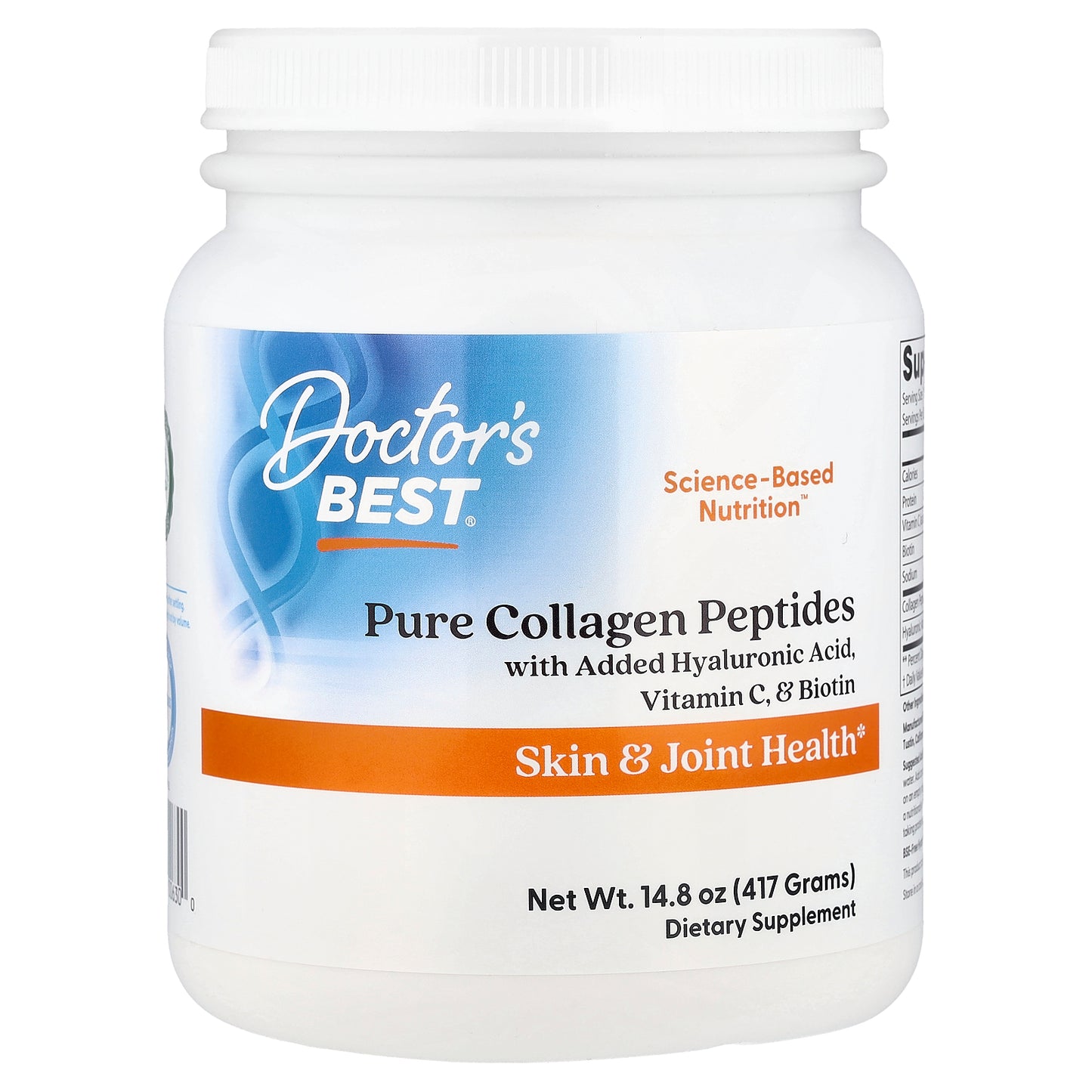 Doctor's Best, Pure Collagen Peptides With Added Hyaluronic Acid, Vitamin C, & Biotin, 14.8 oz (417 g)