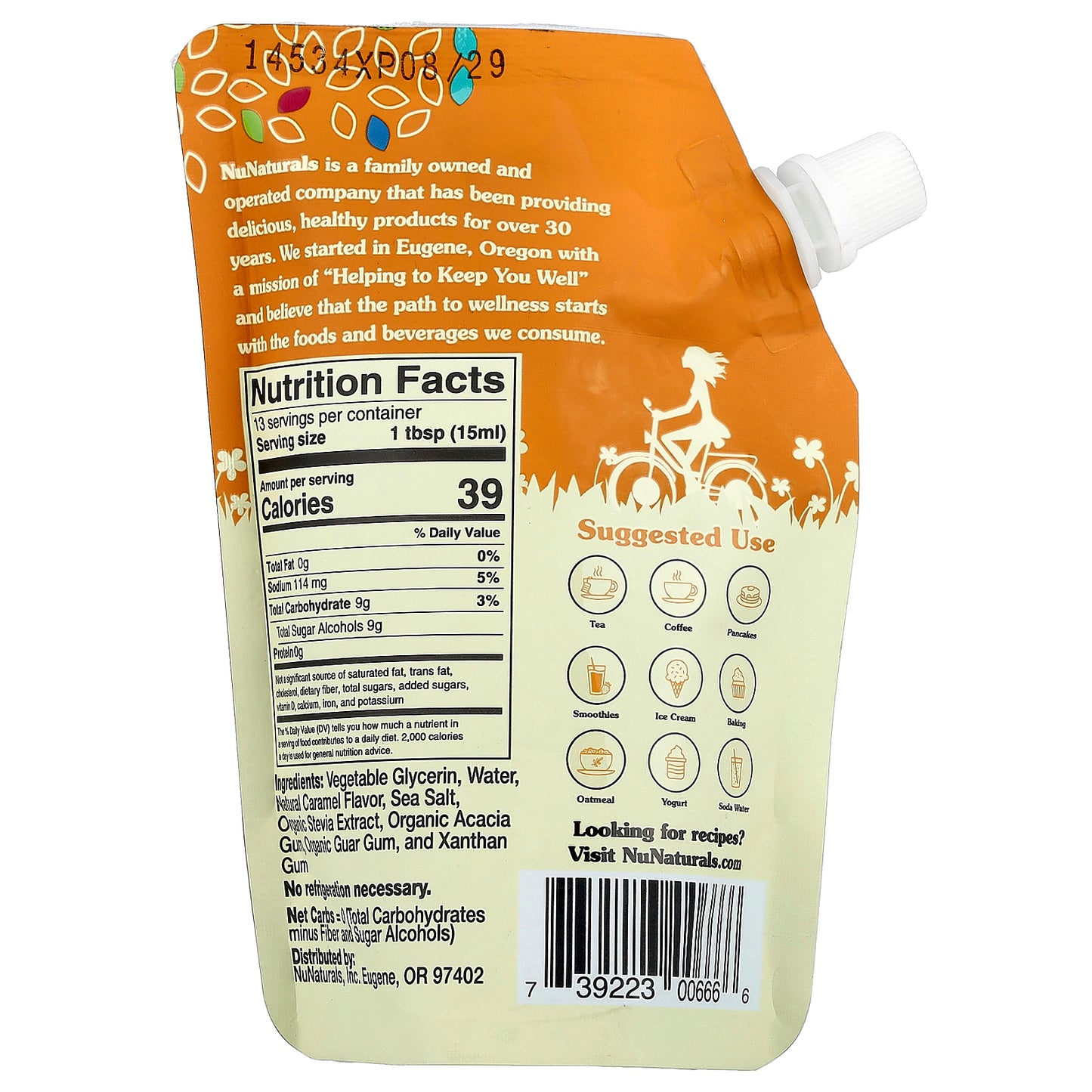 NuNaturals, Salted Caramel Flavored Syrup, 6.6 fl oz (0.2 L)