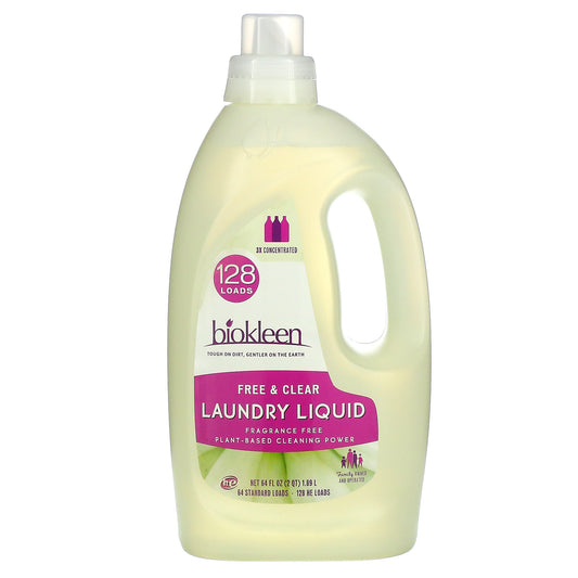 Biokleen, Laundry Liquid, Free & Clear, Fragrance Free, 64 fl oz (1.89 L)