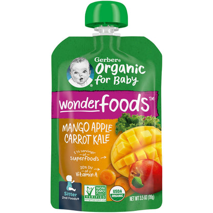 Gerber, Organic for Baby, Wonder Foods, Mango, Apple, Carrot, Kale, 3.5 oz (99 g)