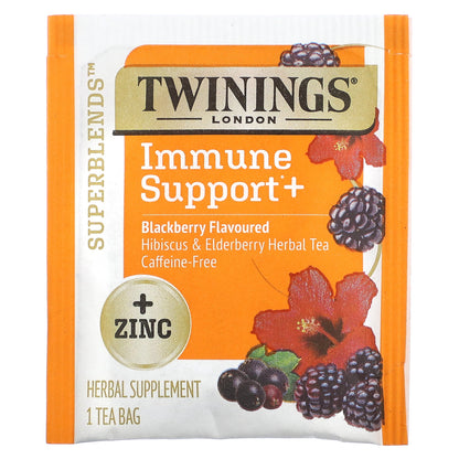 Twinings, Superblends, Immune Support+ Hibiscus & Elderberry Herbal Tea, Blackberry, Caffeine-Free, 16 Tea Bags, 1.12 oz (32 g)