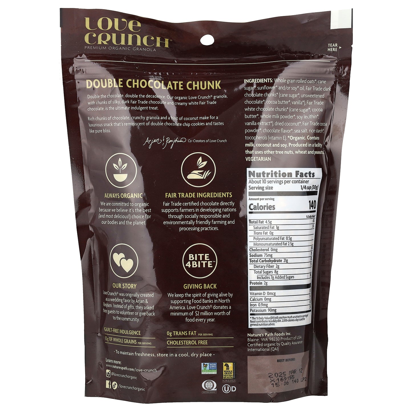 Nature's Path, Love Crunch, Premium Organic Granola, Double Chocolate Chunk, 11.5 oz (325 g)