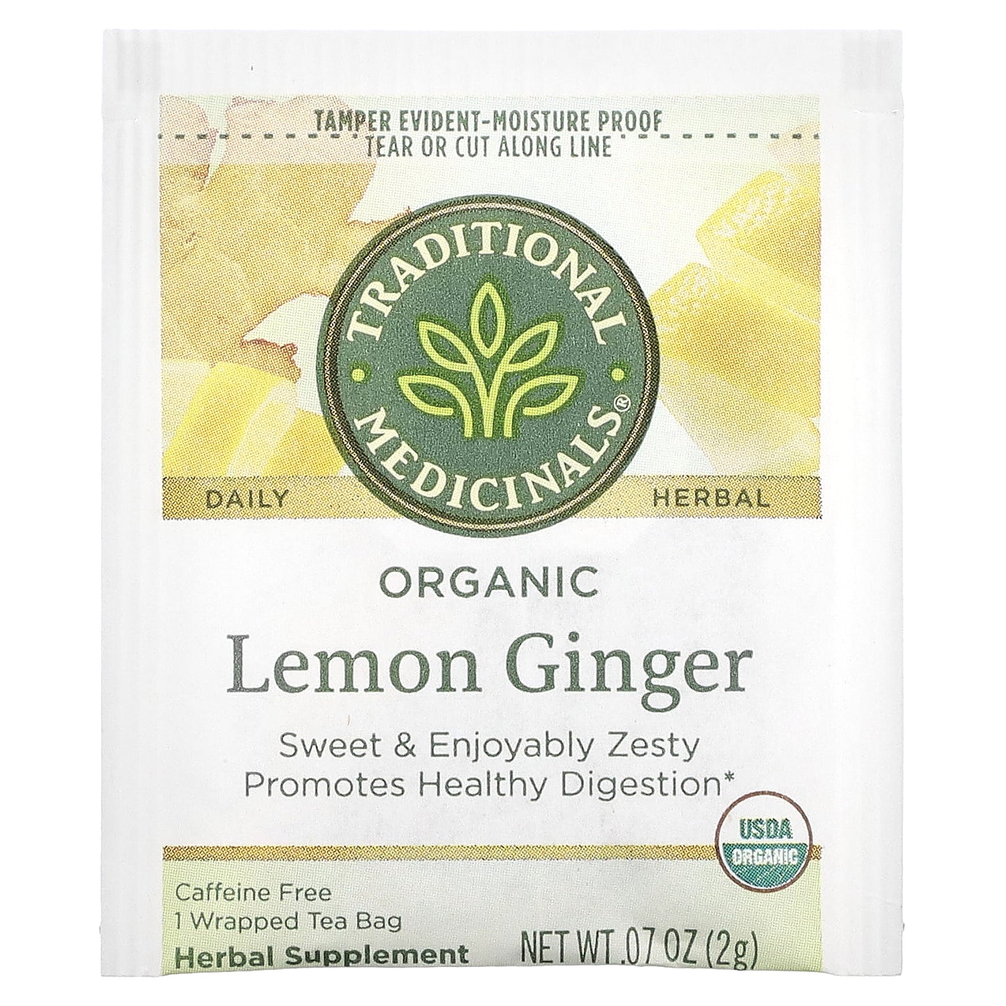 Traditional Medicinals, Herbal Teas, Organic Lemon Ginger, Caffeine Free, 16 Wrapped Tea Bags, 1.13 oz (32 g)