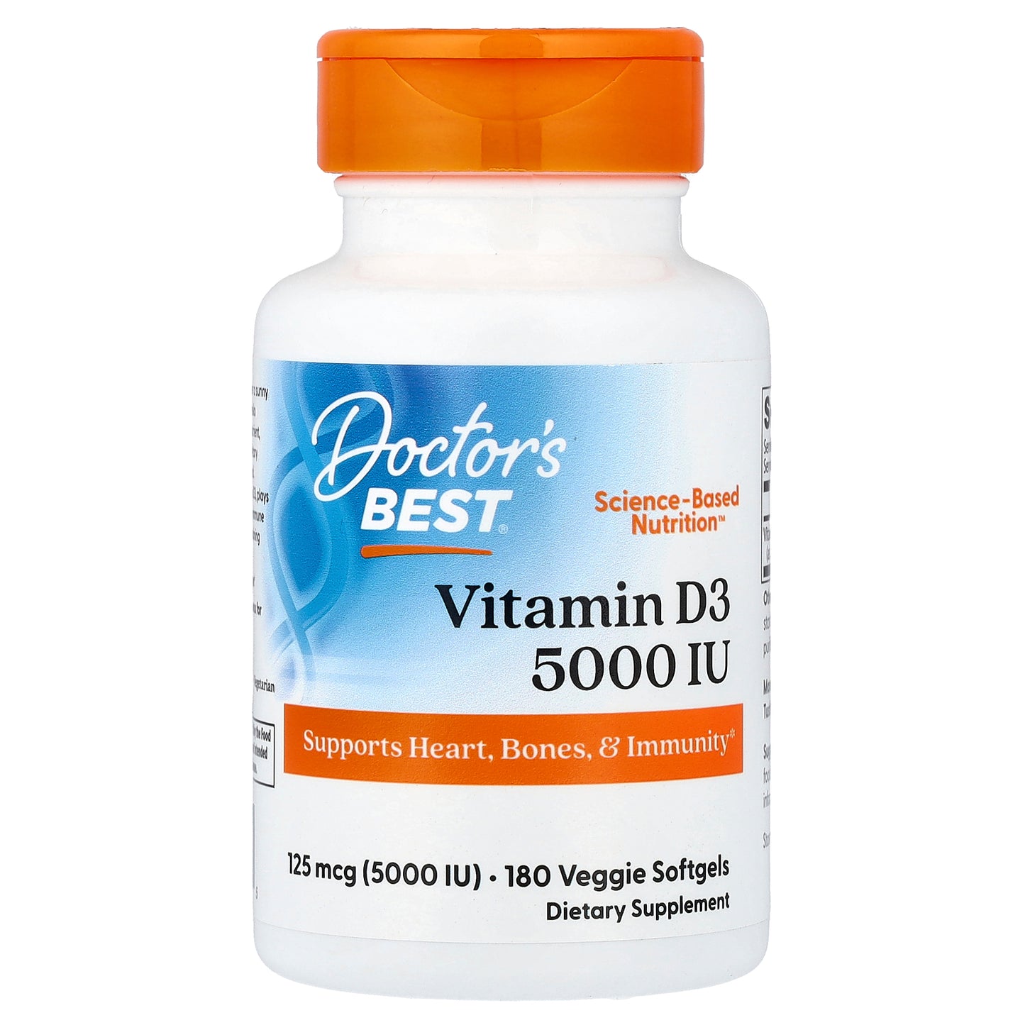 Doctor's Best, Vitamin D3, 125 mcg (5,000 IU), 180 Veggie Softgels