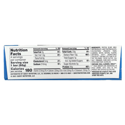 Quest Nutrition, Protein Bar, Oatmeal Chocolate Chip, 4 Bars, 2.12 oz (60 g) Each