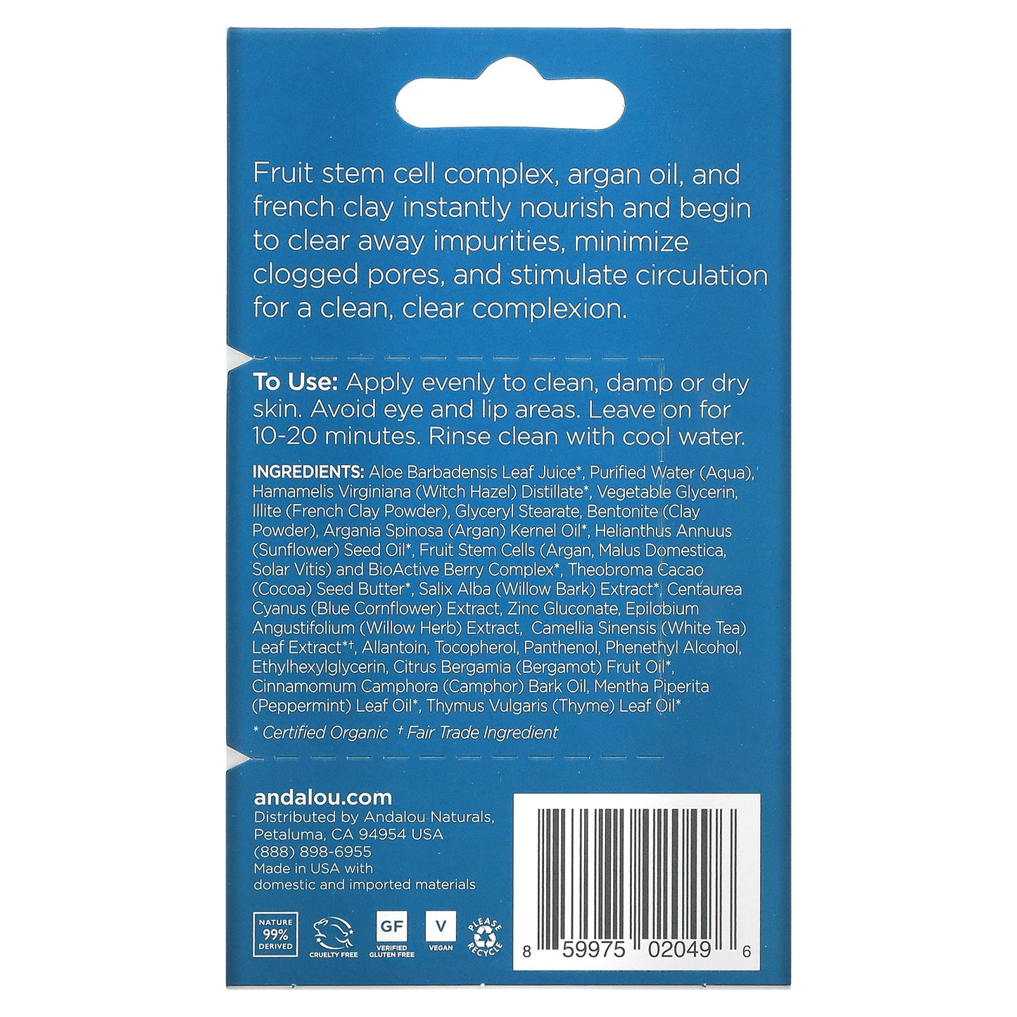 Andalou Naturals, Instant Clarity Beauty Face Mask, Argan Oil & Blue Clay, 0.28 oz (8 g)