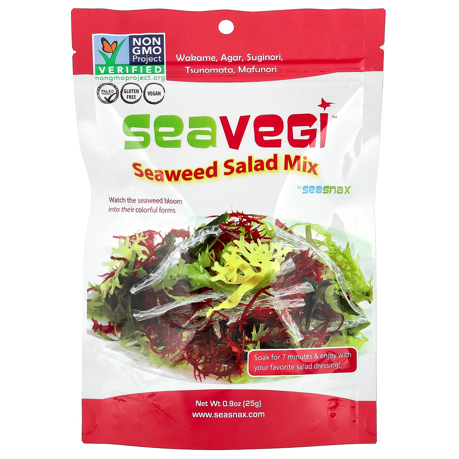 SeaSnax, SeaVegi™, Seaweed Salad Mix, 0.9 oz (25 g)