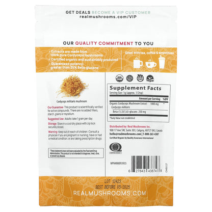 Real Mushrooms, Cordyceps-M™, Organic Mushroom Extract Powder, 2.12 oz (60 g)