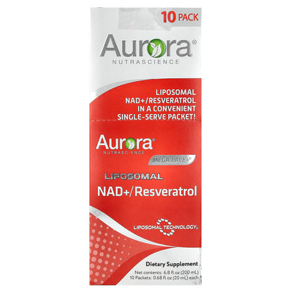 Aurora Nutrascience, Mega-Pack+®, Liposomal NAD +/ Resveratrol, 10 Packets, 0.68 fl oz (20 ml) Each