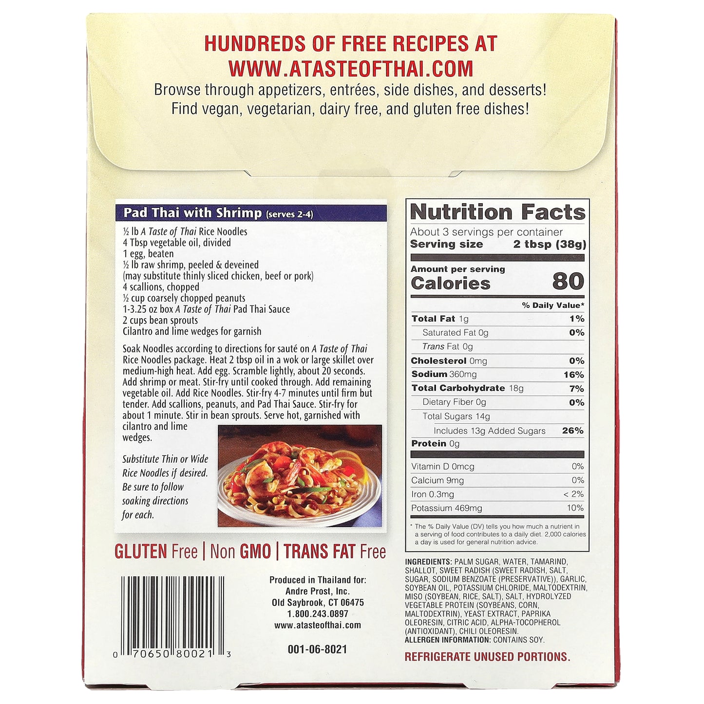 A Taste Of Thai, Pad Thai Sauce, 3.25 fl oz (100 ml)