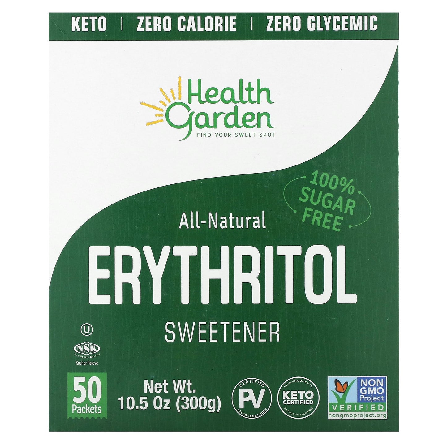 Health Garden, All-Natural Erythritol Sweetener, 50 Packets, 0.21 oz (6 g) Each