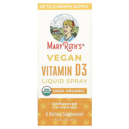 MaryRuth's, Vegan Vitamin D3 Liquid Spray, Unflavored, 1 fl oz (30 ml)