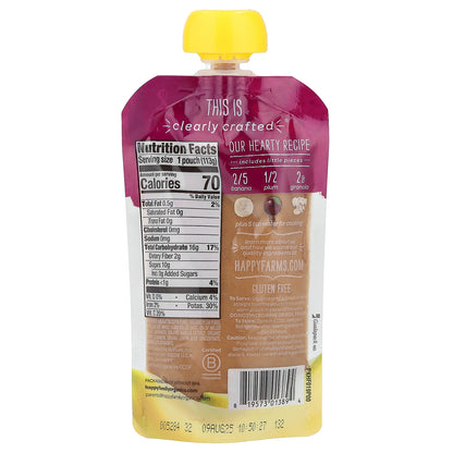 Happy Family Organics, Happy Baby®, Organic Baby Food, 6+ Months, Bananas, Plums & Granola, 4 oz (113 g)