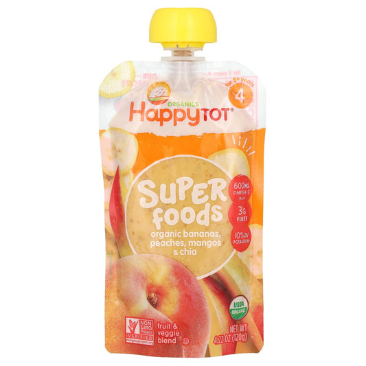 Happy Family Organics, Happy Tot, Super Foods, Stage 4, Bananas, Peaches, Mangos & Chia, 4.22 oz (120 g)