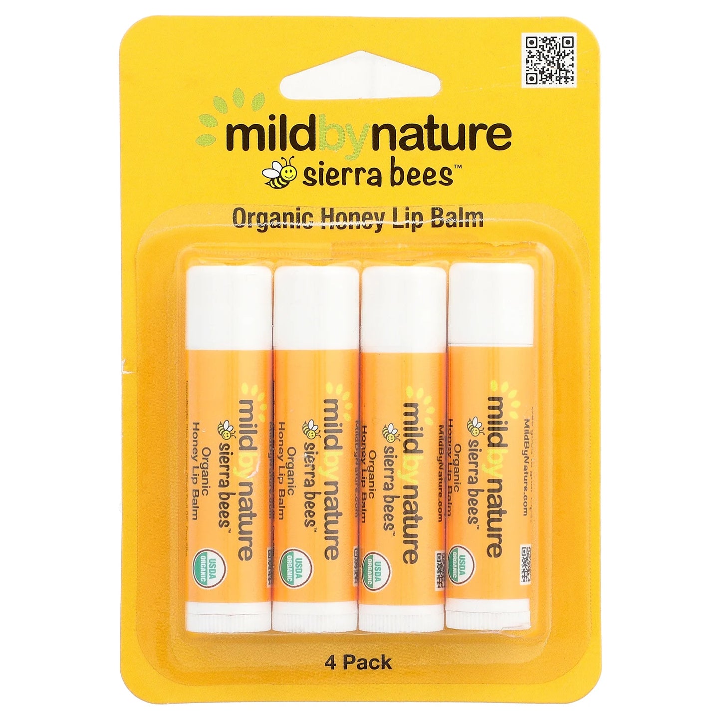 Mild By Nature, Sierra Bees™, Organic Lip Balms, Honey, 4 Pack, 0.15 oz (4.25 g) Each
