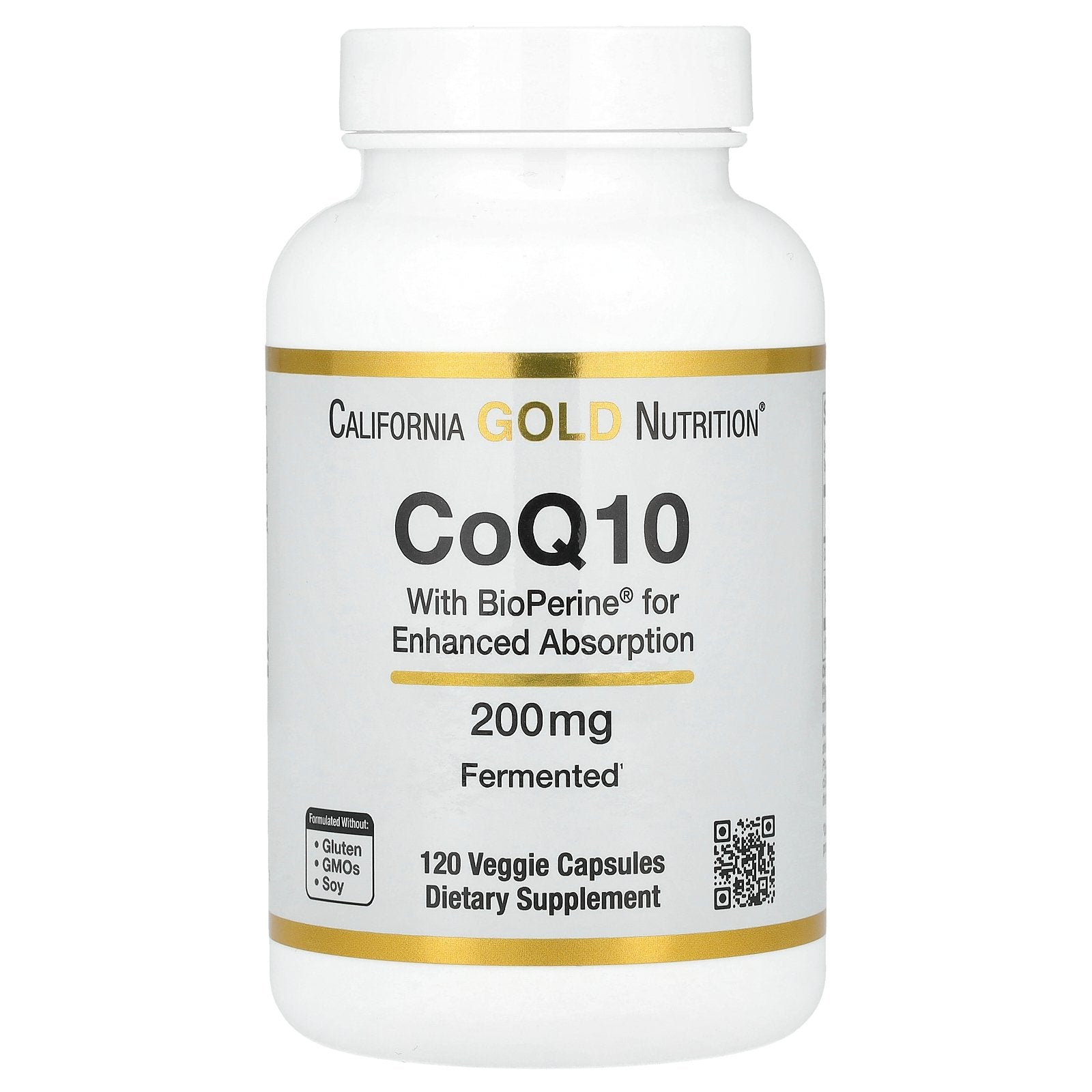 California Gold Nutrition, CoQ10 with Bioperine® and Black Pepper Extract, Enhanced Biovailability, 200 mg, 120 Veggie Capsules