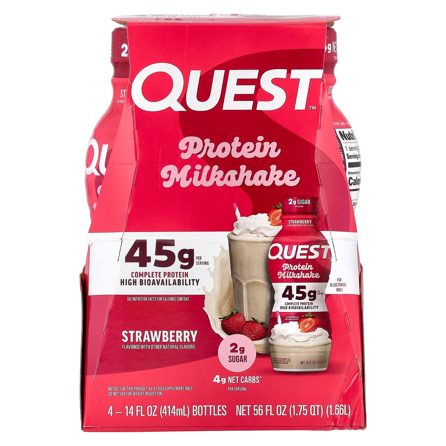 Quest Nutrition, Protein Milk Shake, Strawberry, 4 Bottles, 14 fl oz (414 ml) Each