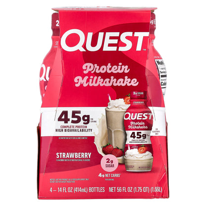 Quest Nutrition, Protein Milk Shake, Strawberry, 4 Bottles, 14 fl oz (414 ml) Each