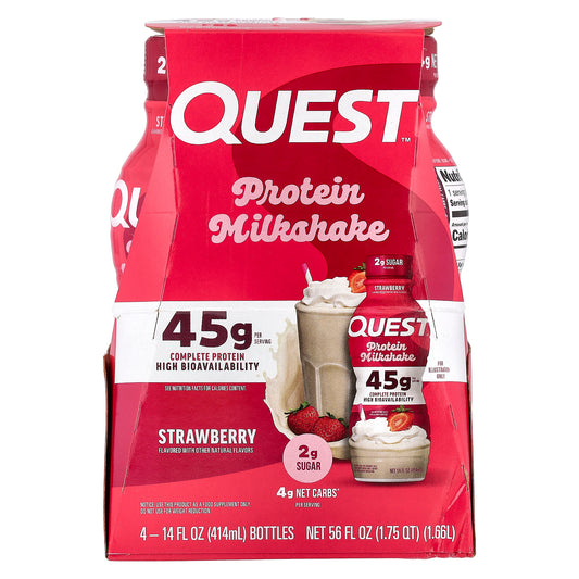 Quest Nutrition, Protein Milk Shake, Strawberry, 4 Bottles, 14 fl oz (414 ml) Each