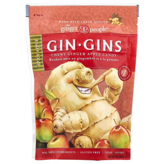 The Ginger People, Gin Gins®, Chewy Ginger Apple Candy, Spicy Apple, 3 oz (84 g)