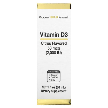 California Gold Nutrition, Vitamin D3, Citrus, 2,000 IU, 1 fl oz (30 ml)