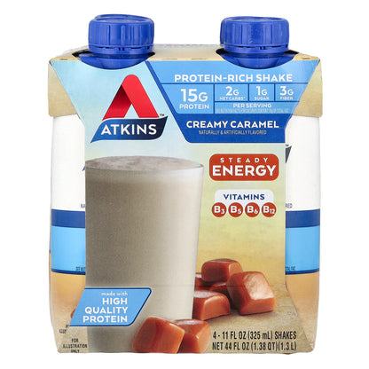 Atkins, Protein-Rich Shake, Creamy Caramel, 4 Shakes, 11 fl oz (325 ml) Each