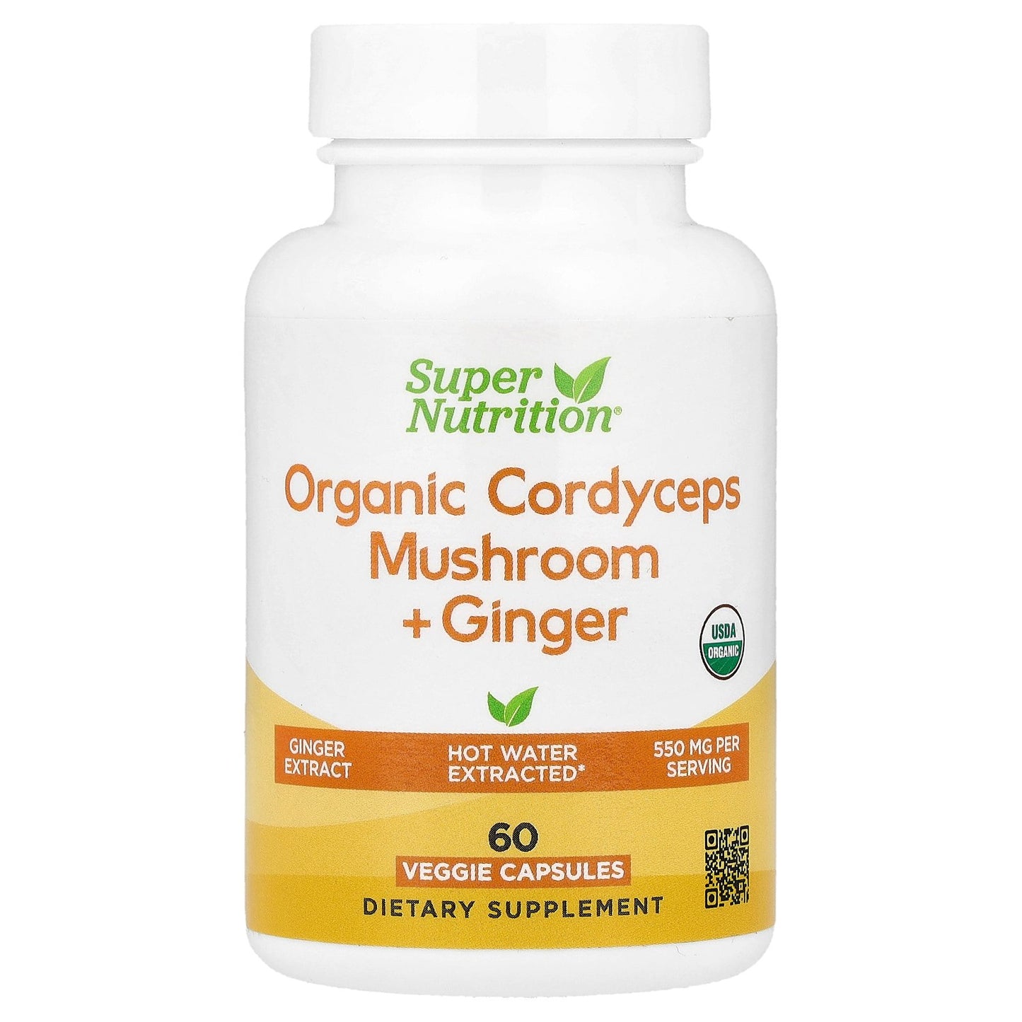 Super Nutrition, Organic Cordyceps Mushroom + Ginger, 60 Veggie Capsules