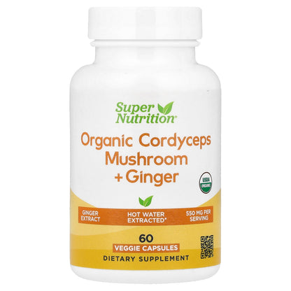 Super Nutrition, Organic Cordyceps Mushroom + Ginger, 60 Veggie Capsules