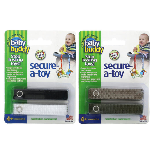 Baby Buddy, Secure-A-Toy, 4+Months, Black/White & Tan/Olive, 4 Straps