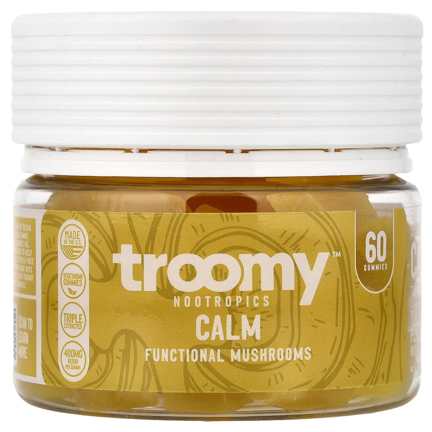 Troomy Nootropics, Calm, Functional Mushrooms Gummies, Pineapple Peach, 60 Gummies
