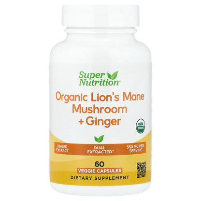 Super Nutrition, Organic Lion's Mane Mushroom + Ginger, 60 Veggie Capsules
