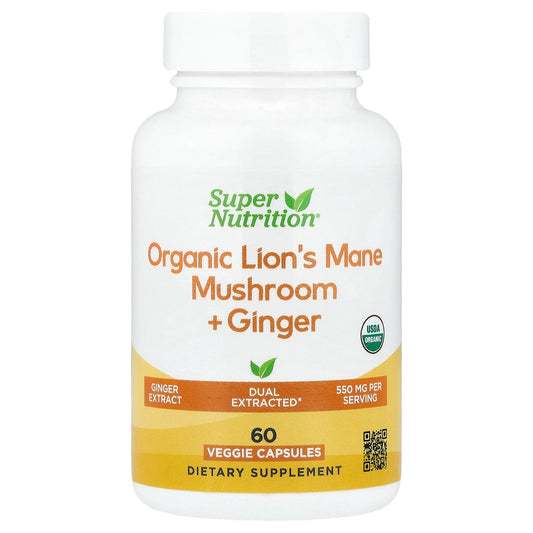 Super Nutrition, Organic Lion's Mane Mushroom + Ginger, 60 Veggie Capsules