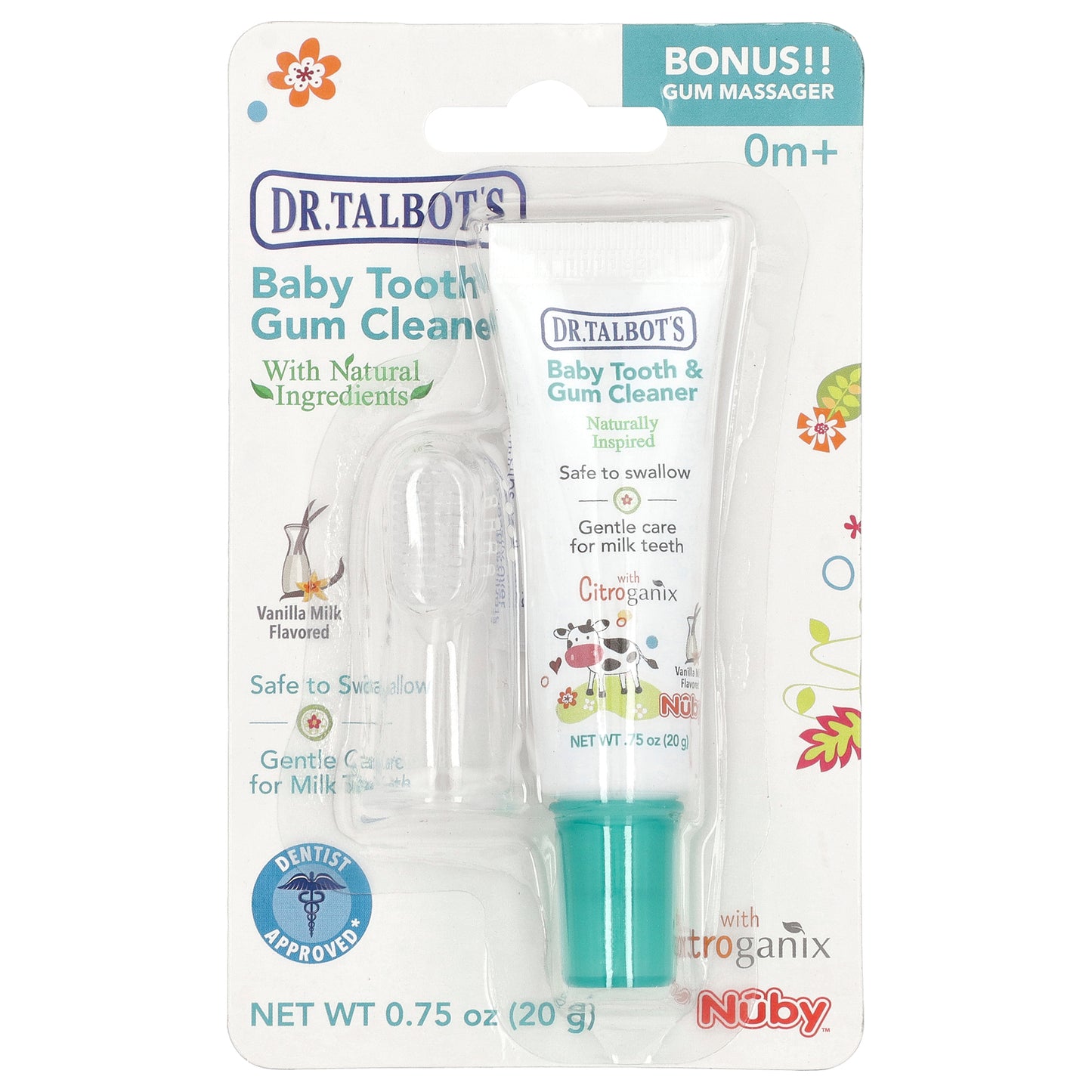 Dr. Talbot's, Baby Tooth & Gum Cleaner with Gum Massager, 0 m+, Vanilla Milk, 2 Piece Set