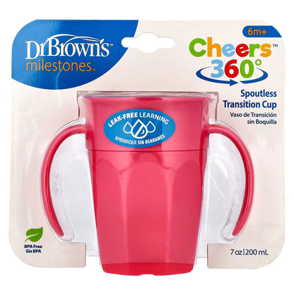 Dr. Brown's, Milestones™, Cheers360™, Spoutless Transition Cup, 6 Months +, Pink, 7 oz (200 ml)