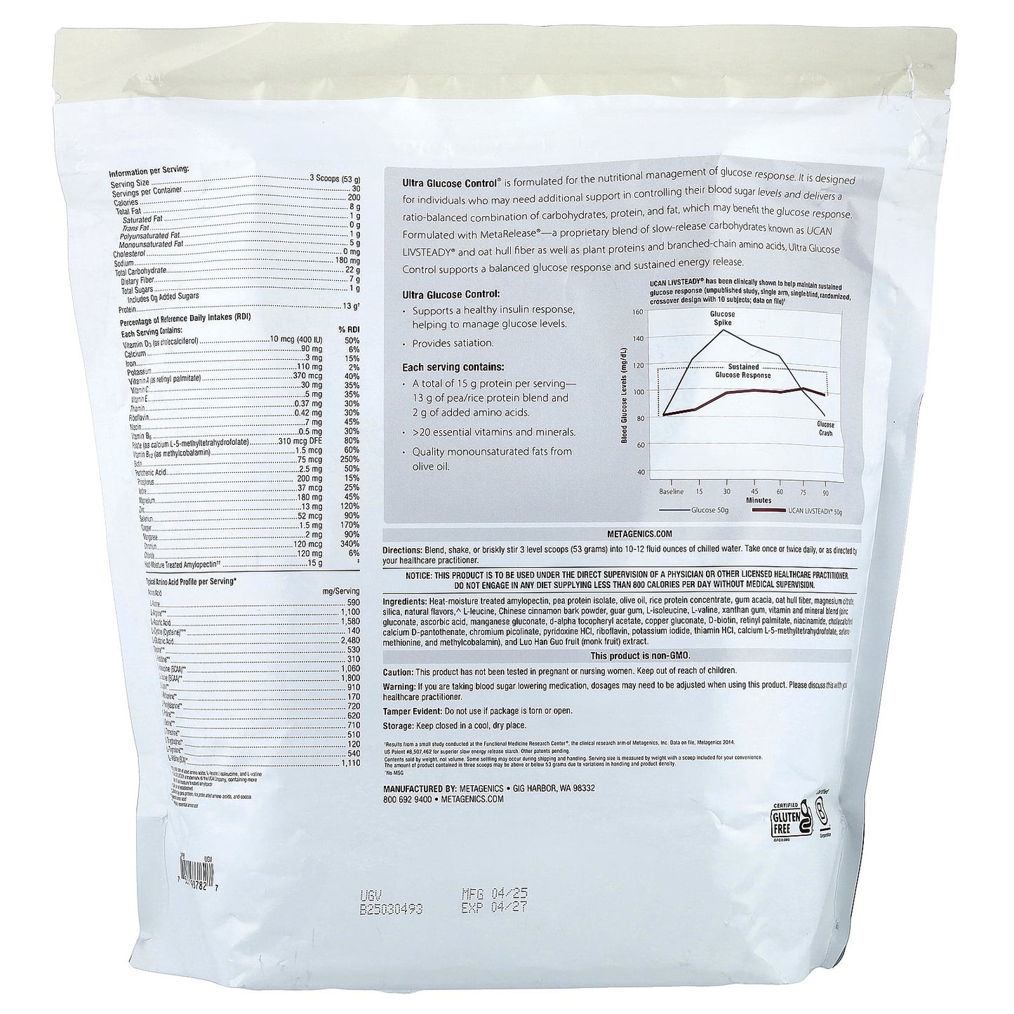 Metagenics, Ultra Glucose Control, Medical Food, Vanilla, 3 lbs (8.09 oz)