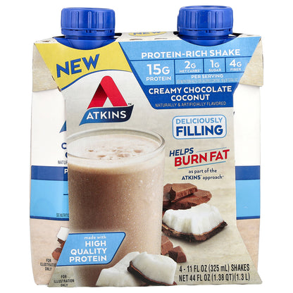 Atkins, Protein-Rich Shake, Creamy Chocolate Coconut, 4 Shakes, 11 fl oz (325 ml) Each