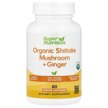 Super Nutrition, Organic Shiitake Mushroom + Ginger with Organic Pullulan, and Organic Rice Hull Concentrate, 60 Veggie Capsules