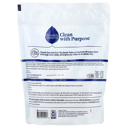 Seventh Generation, Power+, 3-in-1 Oxy Booster Packs, Fragrance Free, 25 Packs, 1.1 lbs (500 g)