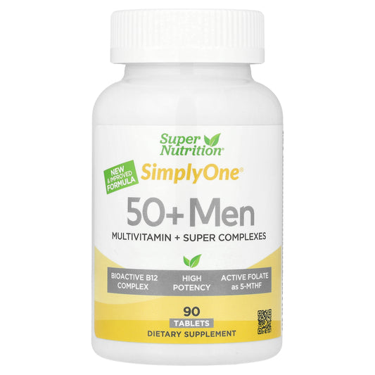 Super Nutrition, Simply One®, Men's 50+ Multivitamin with Super Adaptogens, Greens, Spices, & Antioxidant, 90 Tablets