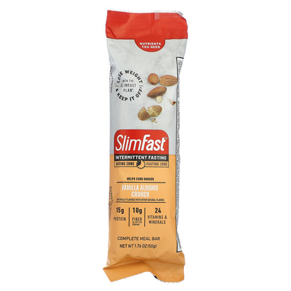 SlimFast, Intermittent Fasting, Complete Meal Bar, Vanilla Almond Crunch, 5 Bars, 1.76 oz (50 g) Each