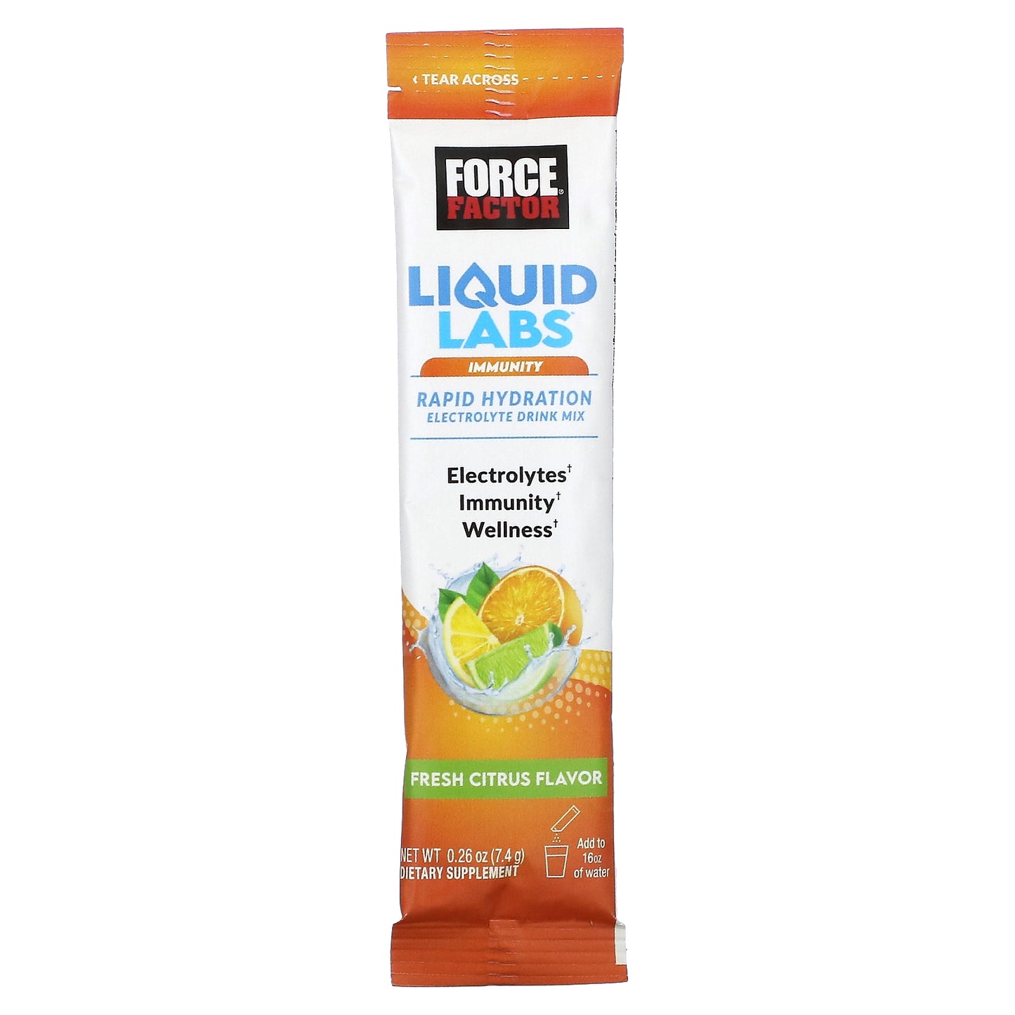 Force Factor, Liquid Labs™ Immunity, Rapid Hydration Electrolyte Drink Mix, Fresh Citrus, 20 Stick Packs, 0.26 oz (7.4 g) Each