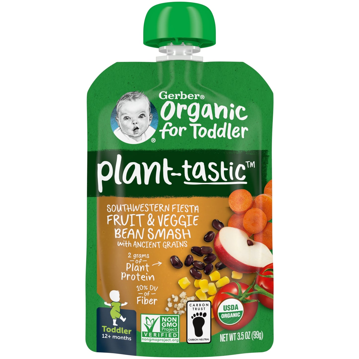 Gerber, Organic for Toddler, Plant-Tastic, 12+ Months, Southwestern Fiesta Fruit & Veggie Bean Smash with Ancient Grains, 3.5 oz (99 g)