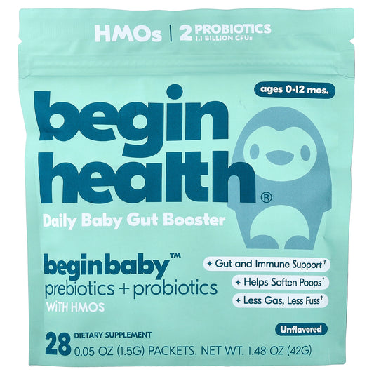 Begin Health, Beginbaby™ Prebiotics + Probiotic, Ages 0-12 Months, Unflavored, 28 Packets, 0.05 oz (1.5 g) Each