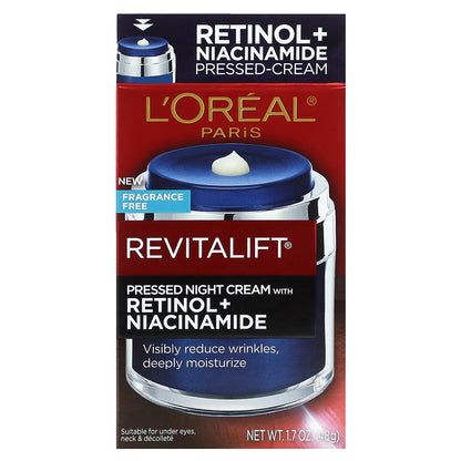 L'Oréal, Revitalift, Pressed Night Cream with Retinol + Niacinamide, Fragrance Free, 1.7 oz (48 g)